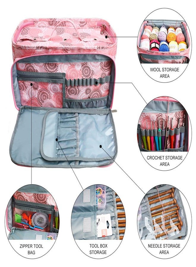 Looen Crochet Bag, Yarn Storage Organizer Tangle Free with 3 Grommets, Knitting Bag and Totes Organizer Large Craft Supplies for unfinished projects (Pink) - Image 3