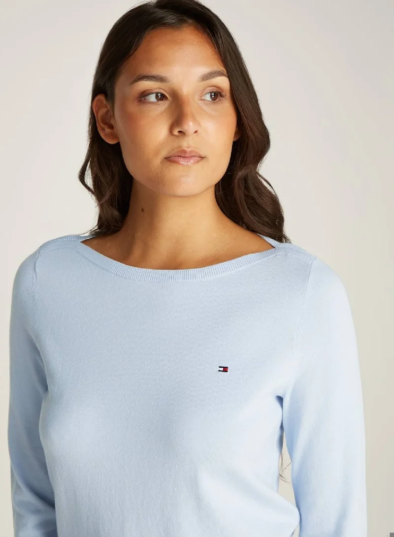 TOMMY HILFIGER Women's Boat Neck Jersey Jumper -  Pure organic cotton jersey, Blue