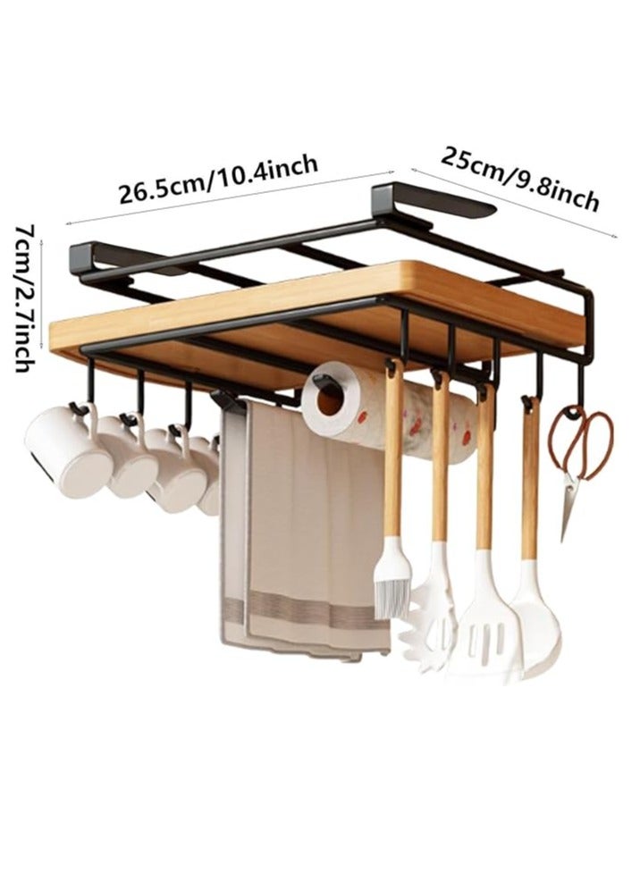 Arabest Mug Hooks Under Cabinet, Kitchen Paper Towels Holder, Cutting Board Holder Under Cabinet, Multifunctional Stainless Steel Under Cabinet Shelf, Rack for Bathrooms, Cutting Board, Towel, Mugs (Black)  - Image 2