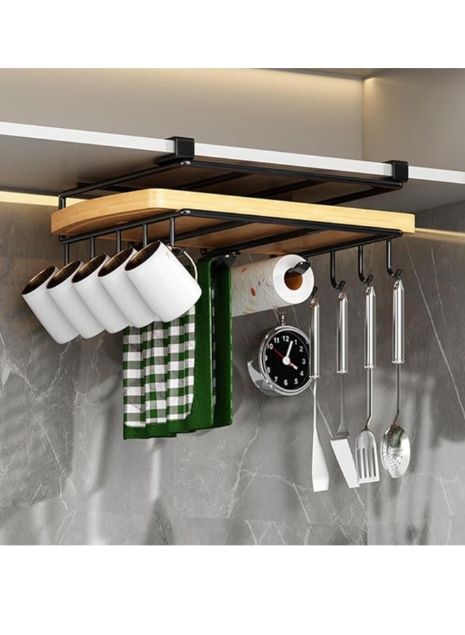 Arabest Mug Hooks Under Cabinet, Kitchen Paper Towels Holder, Cutting Board Holder Under Cabinet, Multifunctional Stainless Steel Under Cabinet Shelf, Rack for Bathrooms, Cutting Board, Towel, Mugs (Black)  - Image 3