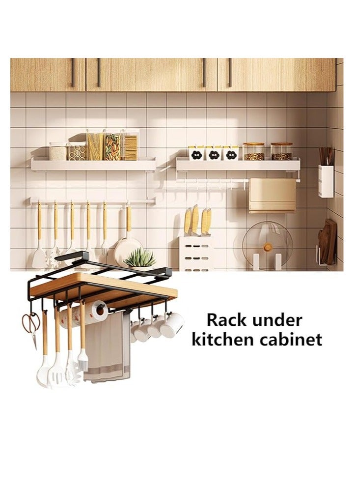 Arabest Mug Hooks Under Cabinet, Kitchen Paper Towels Holder, Cutting Board Holder Under Cabinet, Multifunctional Stainless Steel Under Cabinet Shelf, Rack for Bathrooms, Cutting Board, Towel, Mugs (Black)  - Image 4