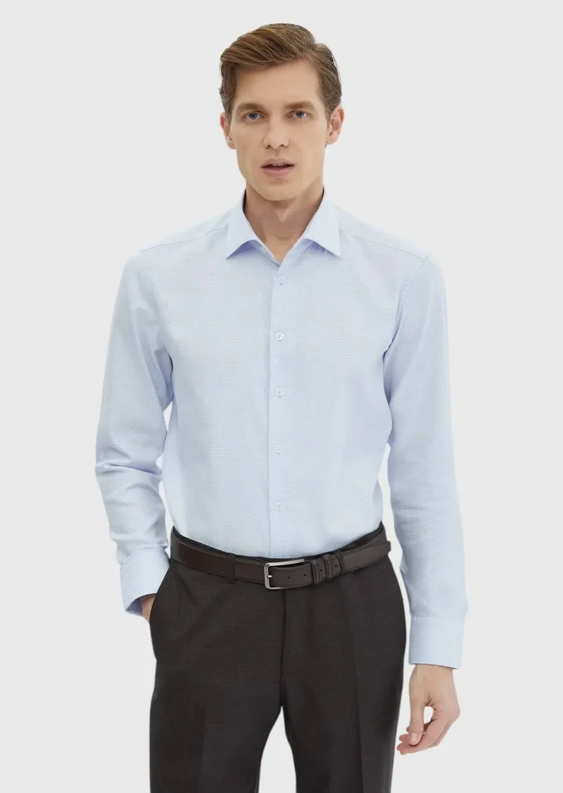 RAMSEY Blue Patterned Regular Fit Weaving Classical 100% Cotton Shirt