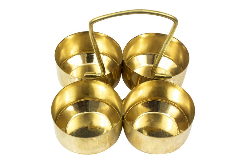 Spillbox Brass Puja Roli Chawal Kunkuma Turmeric Sandal 4 Bowl Stand for Temple Home - Image 2