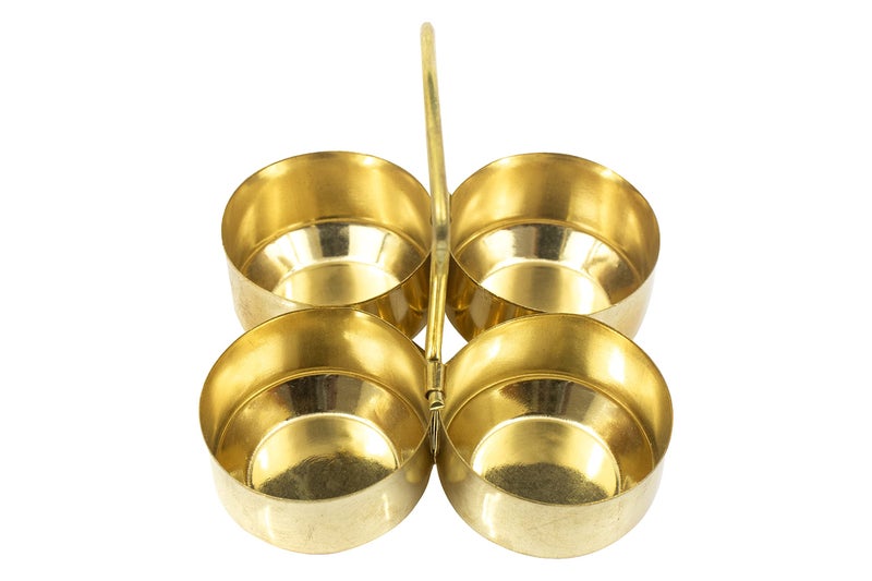 Spillbox Brass Puja Roli Chawal Kunkuma Turmeric Sandal 4 Bowl Stand for Temple Home - Image 3
