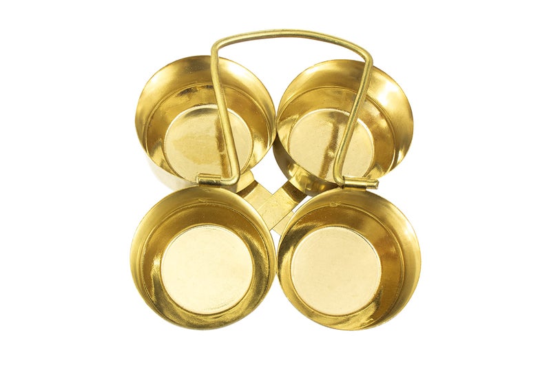 Spillbox Brass Puja Roli Chawal Kunkuma Turmeric Sandal 4 Bowl Stand for Temple Home - Image 4