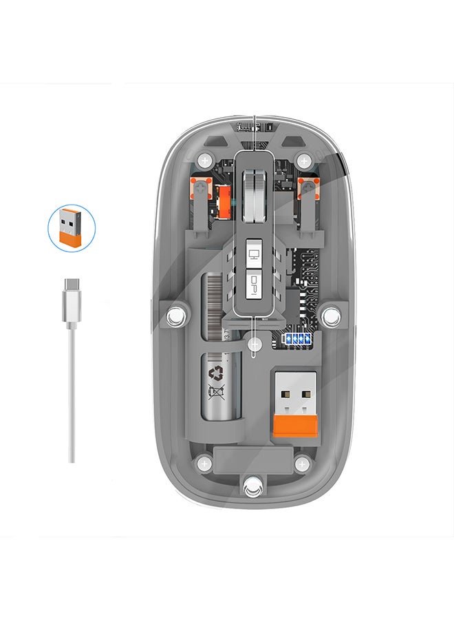 O Ozone Bluetooth Wireless Mouse, Transparent Magnetic Mouse Triple Mode USB C Rechargeable Slim Silent Computer Mice - Grey  - Image 1