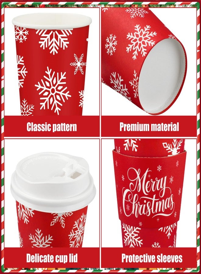 Fairooth 48 Pcs Christmas Paper Coffee Cups 12oz Disposable To Go Coffee Cup with Lids and Sleeves Leak-Proof Xmas Paper Drinking Cups for Hot Cocoa Coffee Beverage Xmas Winter Holiday Party Tableware Supplies - Image 3