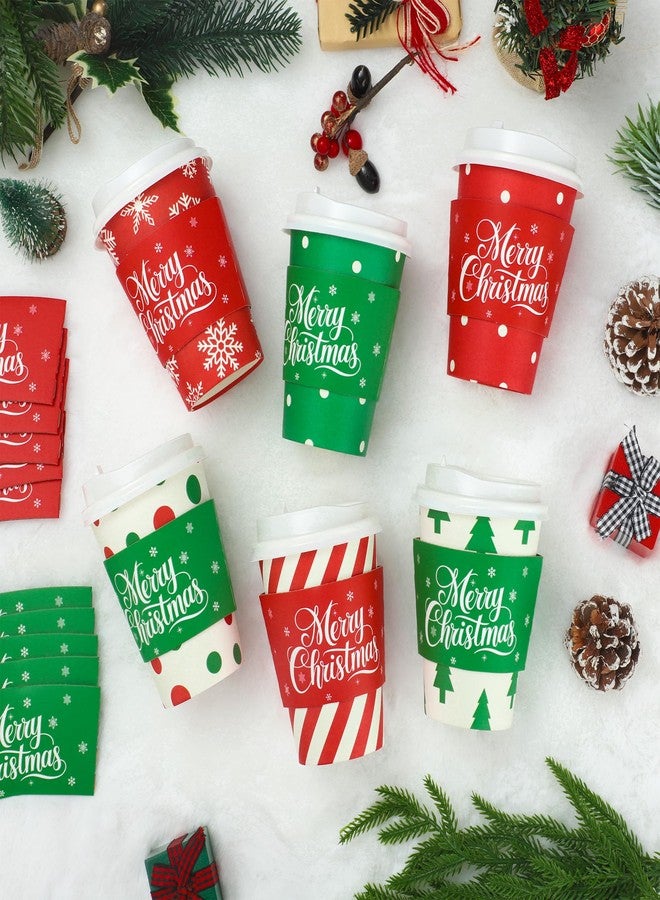Fairooth 48 Pcs Christmas Paper Coffee Cups 12oz Disposable To Go Coffee Cup with Lids and Sleeves Leak-Proof Xmas Paper Drinking Cups for Hot Cocoa Coffee Beverage Xmas Winter Holiday Party Tableware Supplies - Image 5