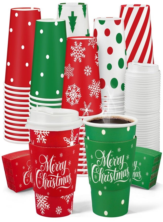 Fairooth 48 Pcs Christmas Paper Coffee Cups 12oz Disposable To Go Coffee Cup with Lids and Sleeves Leak-Proof Xmas Paper Drinking Cups for Hot Cocoa Coffee Beverage Xmas Winter Holiday Party Tableware Supplies - Image 1