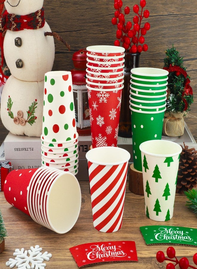 Fairooth 48 Pcs Christmas Paper Coffee Cups 12oz Disposable To Go Coffee Cup with Lids and Sleeves Leak-Proof Xmas Paper Drinking Cups for Hot Cocoa Coffee Beverage Xmas Winter Holiday Party Tableware Supplies - Image 4
