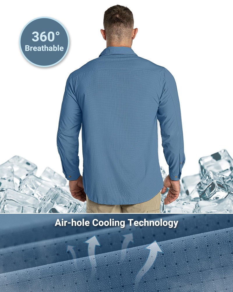 Outdoor Ventures Men's UPF 50+ UV Sun Protection Shirt, Long Sleeve Hiking Fishing Shirt Cooling Quick Dry for Safari Travel Bluestone - Image 2