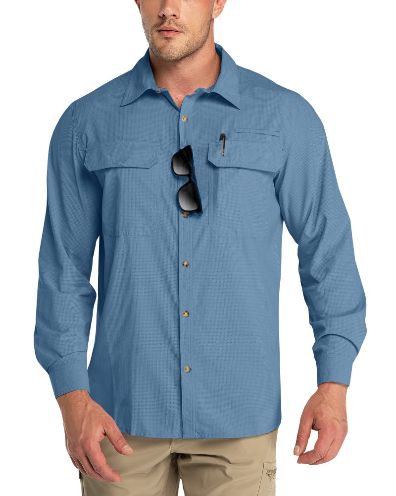 Outdoor Ventures Men's UPF 50+ UV Sun Protection Shirt, Long Sleeve Hiking Fishing Shirt Cooling Quick Dry for Safari Travel Bluestone - Image 1
