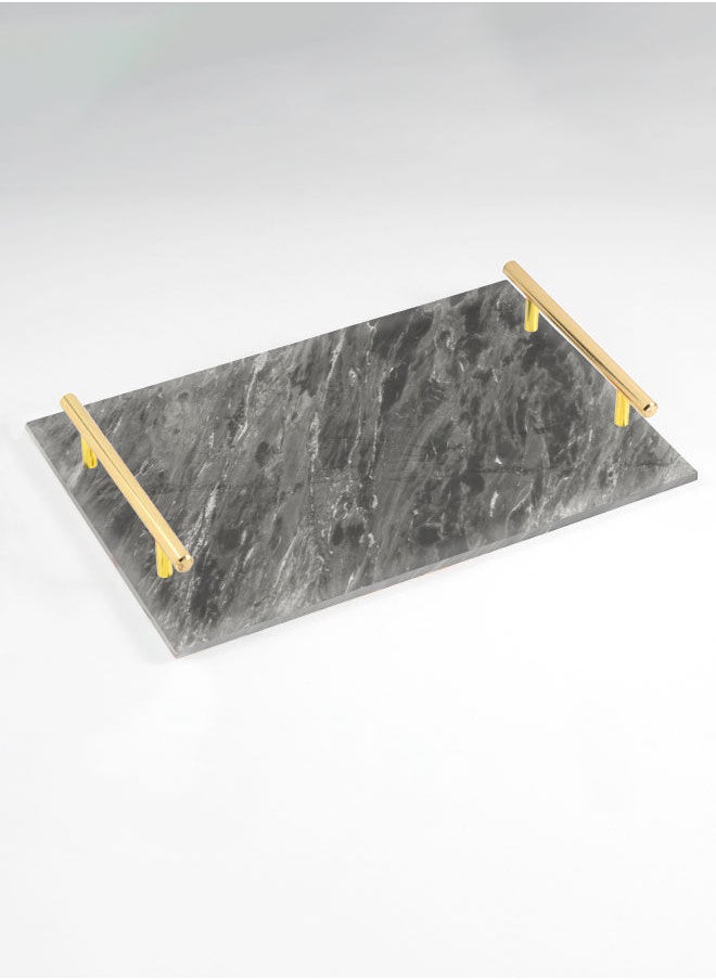 LOWHA Decorative Acrylic Serving Tray with Gold Color Metal Handles Marble Fog 20x30cm  - Image 1