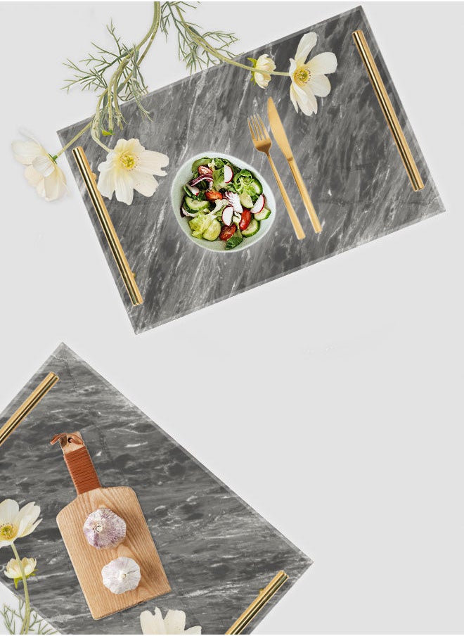 LOWHA Decorative Acrylic Serving Tray with Gold Color Metal Handles Marble Fog 20x30cm  - Image 4