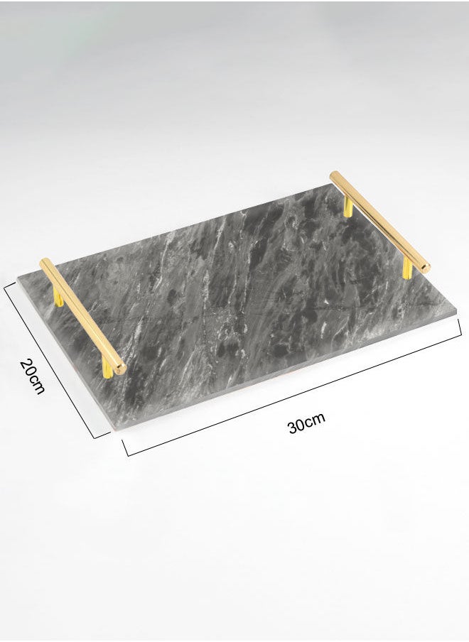 LOWHA Decorative Acrylic Serving Tray with Gold Color Metal Handles Marble Fog 20x30cm  - Image 2