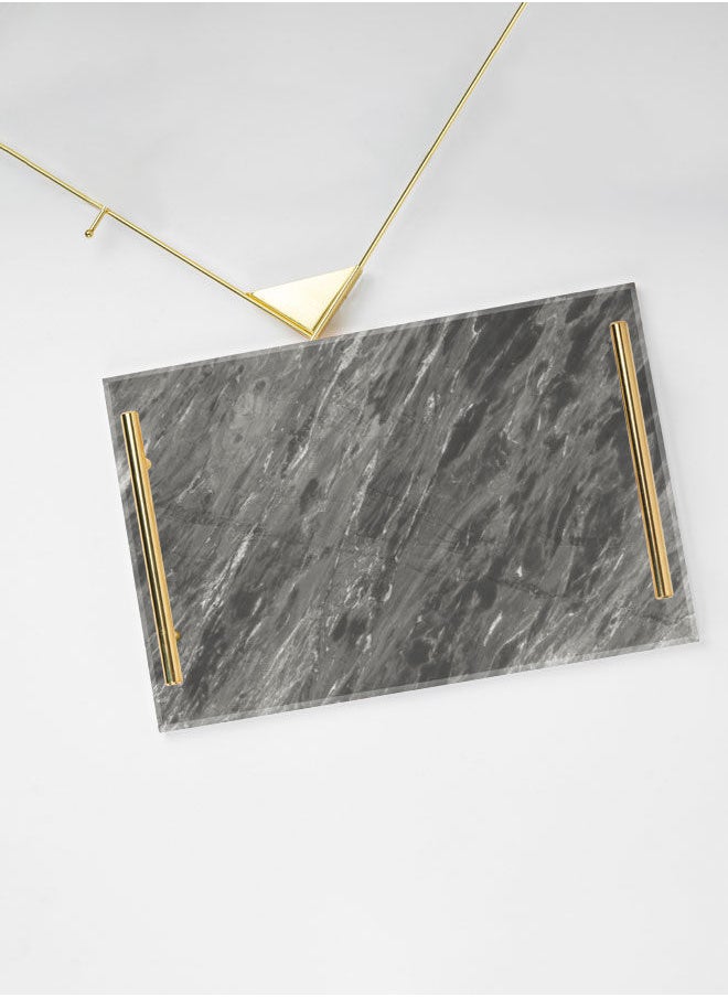 LOWHA Decorative Acrylic Serving Tray with Gold Color Metal Handles Marble Fog 20x30cm  - Image 3