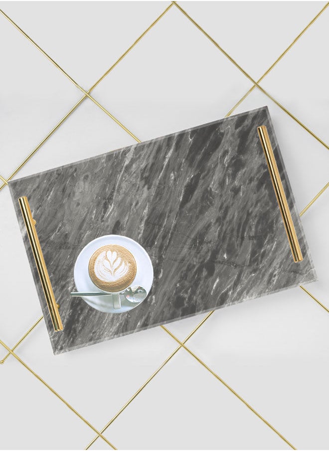 LOWHA Decorative Acrylic Serving Tray with Gold Color Metal Handles Marble Fog 20x30cm  - Image 5