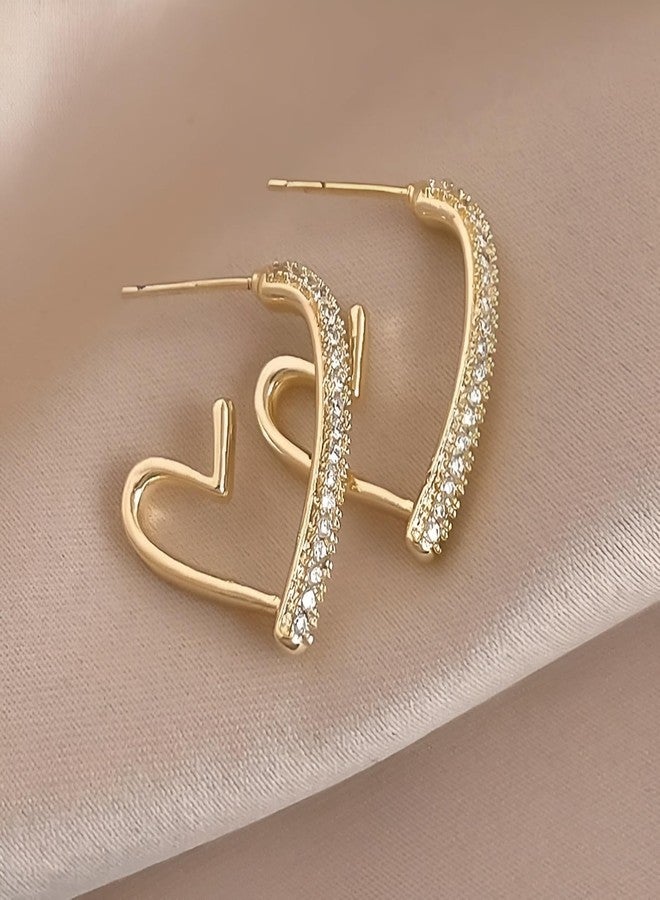SHAHEEBA Gold Tone Heart Shape Drop Earrings for Women | French Style Alloy Earrings with Crystal Accent | Lightweight Fashion Earrings for Party, Wedding, Festival wear - Image 3