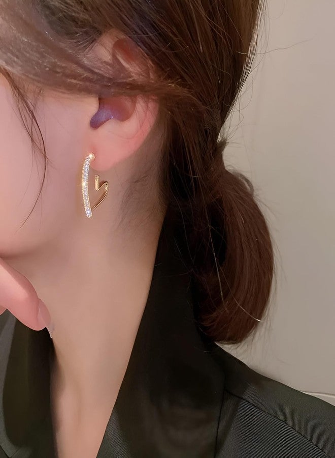 SHAHEEBA Gold Tone Heart Shape Drop Earrings for Women | French Style Alloy Earrings with Crystal Accent | Lightweight Fashion Earrings for Party, Wedding, Festival wear - Image 2