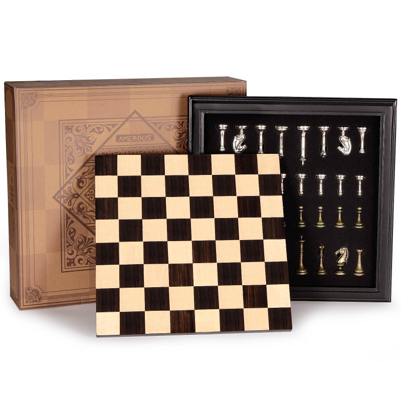 AMEROUS 125 inches Wooden Chess Set with Metal Chess PiecesClassic Board Game w 25 KingStorage for ChessmenInstructions Chess Sets for Adults Kids Beginner - Image 3
