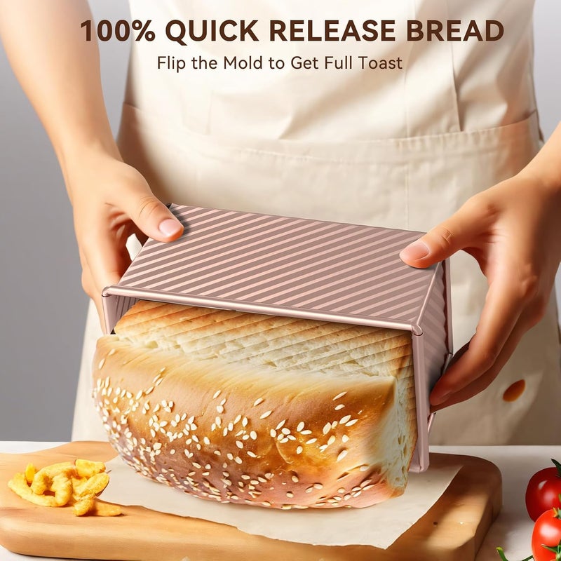 Winproper 8*4 Inch Pullman Loaf Pan with Lid, 1Lb Dough Capacity Bread Loaf Pans, Non-stick Coating, Carbon Steel Bread Mold, Bread Container, Toast Mold for Home Bakeware, Sandwich & Toast Oven Baking, Gold - Image 5