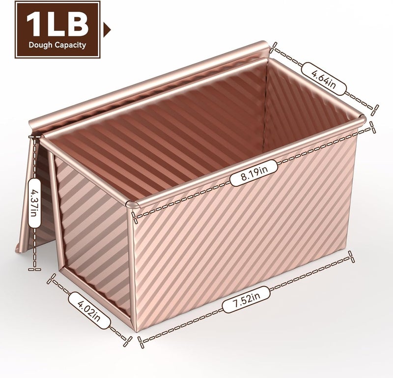 Winproper 8*4 Inch Pullman Loaf Pan with Lid, 1Lb Dough Capacity Bread Loaf Pans, Non-stick Coating, Carbon Steel Bread Mold, Bread Container, Toast Mold for Home Bakeware, Sandwich & Toast Oven Baking, Gold - Image 2