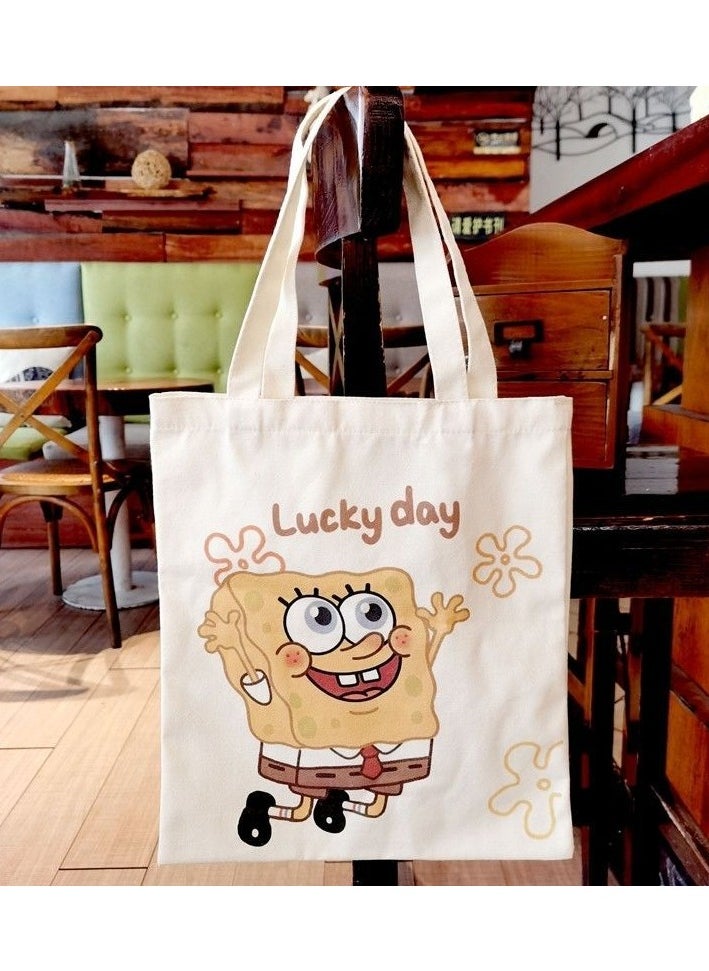 Generic Cartoon canvas tote bag, student class tote bag, reusable beautiful eco-friendly tote bag, book shopping and grocery cotton cute tote bag  - Image 3