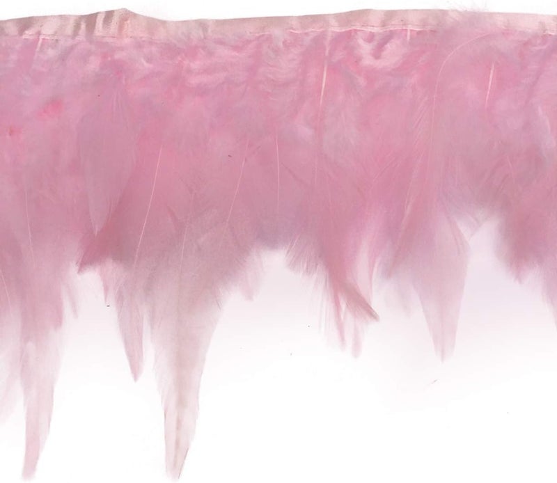 Shekyeon 2yards Rooster Hackle Feather Trim Fringe for DIY Clothing Craft Dress Decoration(Pink) - Image 1