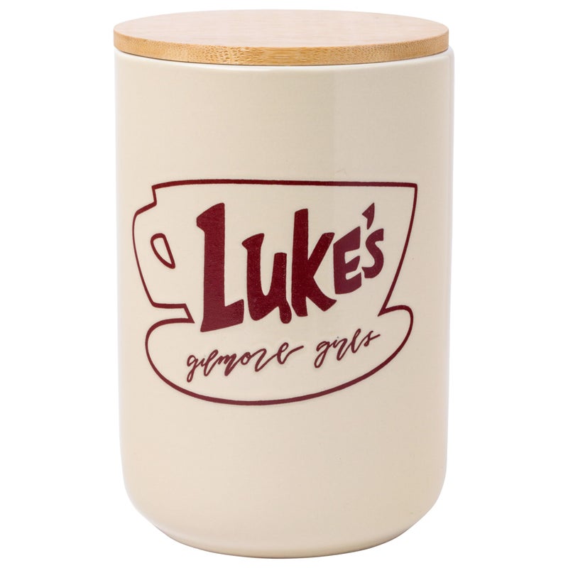 Silver Buffalo Gilmore Girls Wax Resist Ceramic Cookie Jar with Bamboo Lid Featuring Lukes Cafe Logo 5 x 5 x 65