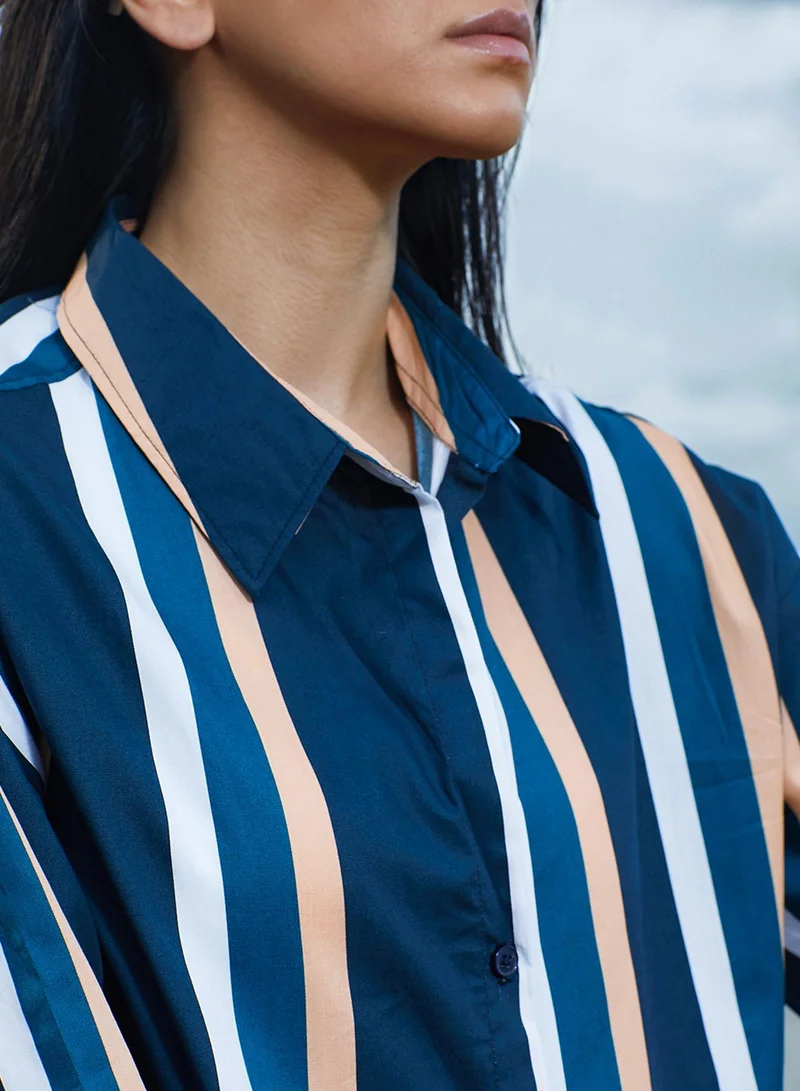 Pinacolada  Women's Prussian Blue Halo Striped Shirt for Women | Best Price UAE