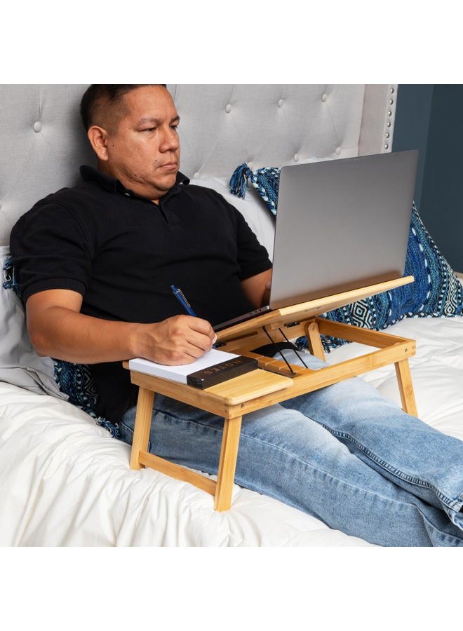 Mind Reader Lap Desk Laptop Stand, Bed Tray, Dorm Room, Folding Legs, Rayon From Bamboo, 21.25"L x 13.19"W x 8.25"H, Brown - Image 2