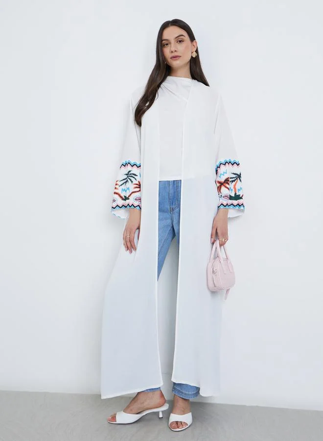 تايك تو Take Two Embroidered Side Slit Maxi Kimono