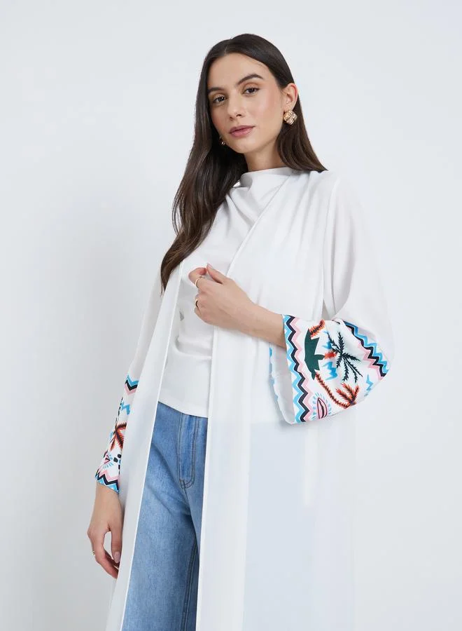 تايك تو Take Two Embroidered Side Slit Maxi Kimono
