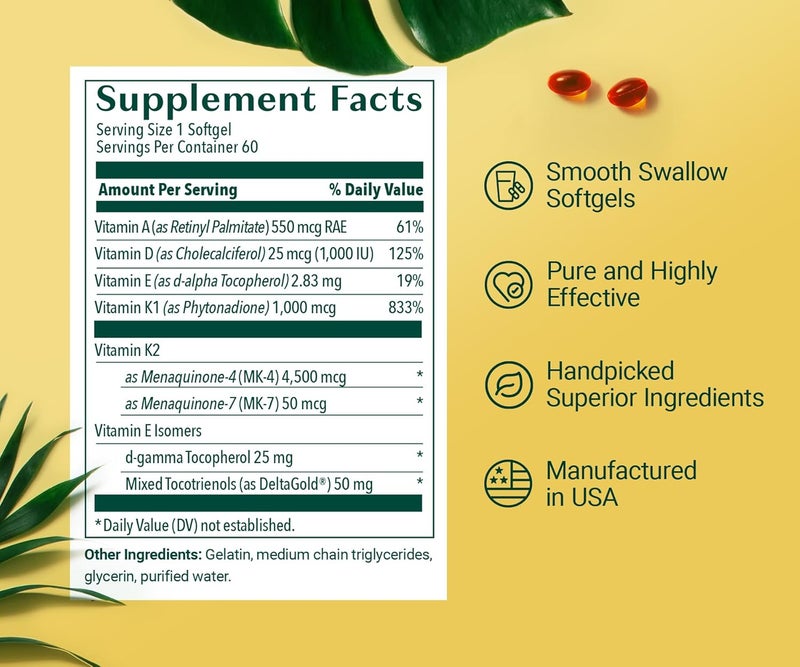 ALGAECAL 4in1 Vitamin D3 K2 Complete  ADK Vitamin Supplement Enhanced Immune Support  Bone Health with D3 K2 A  E  Whole Body Wellness  Bone Strength 60 EasySwallow Softgels Made in USA - Image 4