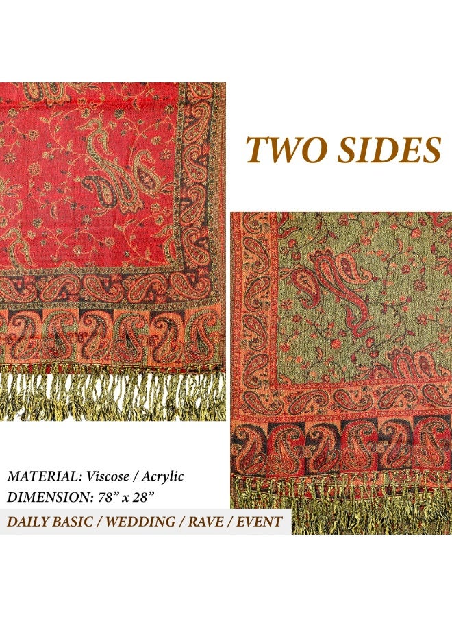 كوفوز شال المرأة، وشاح الحرير الكشمير، Ponchos الناعمة، لونين الزهور الورود المنعكس وشاح بشمينا شال لف الكرسة للنساء مع الهامش - Image 3