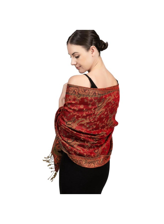 كوفوز شال المرأة، وشاح الحرير الكشمير، Ponchos الناعمة، لونين الزهور الورود المنعكس وشاح بشمينا شال لف الكرسة للنساء مع الهامش - Image 1