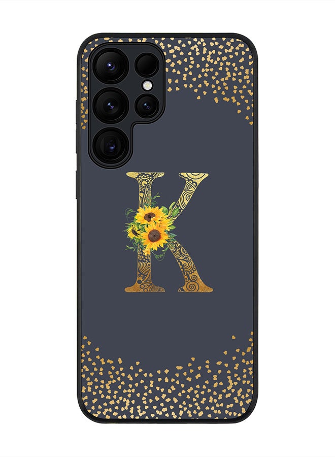 Stylizedd Rugged Black edge case for Samsung Galaxy S24 Ultra Case Cover- Custom Monogram Initial Letter Floral Pattern Alphabet-K  (Grey ) - Image 1