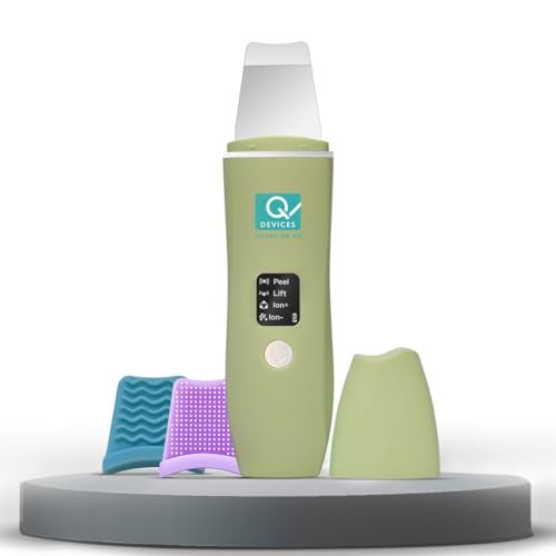 Q DEVICES Ultrasonic Facial Skin Scrubber – 4 Modes for Deep Cleansing & Lifting – Blackhead Remover & Pore Cleaner with Stainless Steel Spatula, 24000/min High Vibration, Silicone Covers, Rechargeable - Image 1