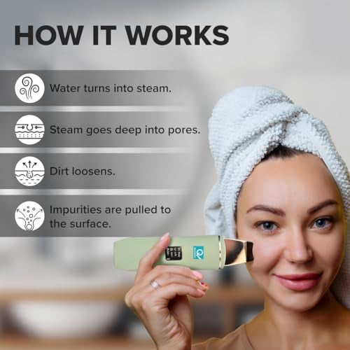 Q DEVICES Ultrasonic Facial Skin Scrubber – 4 Modes for Deep Cleansing & Lifting – Blackhead Remover & Pore Cleaner with Stainless Steel Spatula, 24000/min High Vibration, Silicone Covers, Rechargeable - Image 4