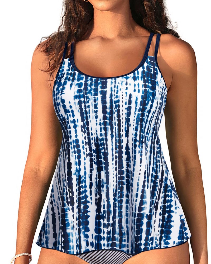Talisea Womens Flowy Tankini Tops Only - Modest Bathing Suit Loose Fit Swimsuit Swim Tops No Bottom 2025 (Available in Plus) Blue Tie Dye - Image 1