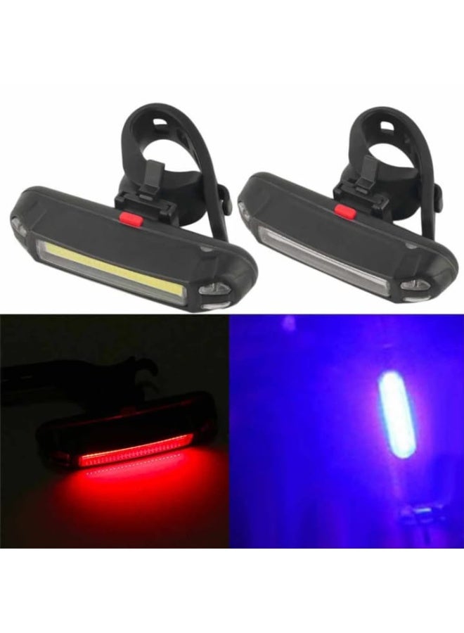 كشاف دراجة LED COB خلفي مطور - إضاءة تحذيرية (أحمر وأزرق) - شحن USB ومقاوم للماء - Image 1