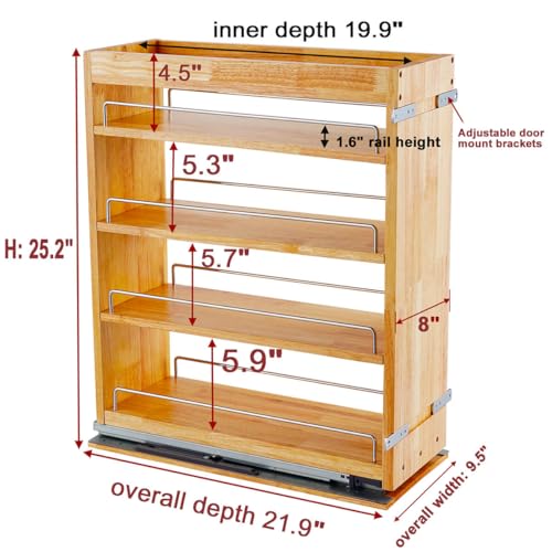 OCG 4 Tier Pull Out Spice Rack Holder Shelves (8" W x 22" D), spice organization for cabinet Storage Organization, pull out spice racks for inside cabinets - Image 2
