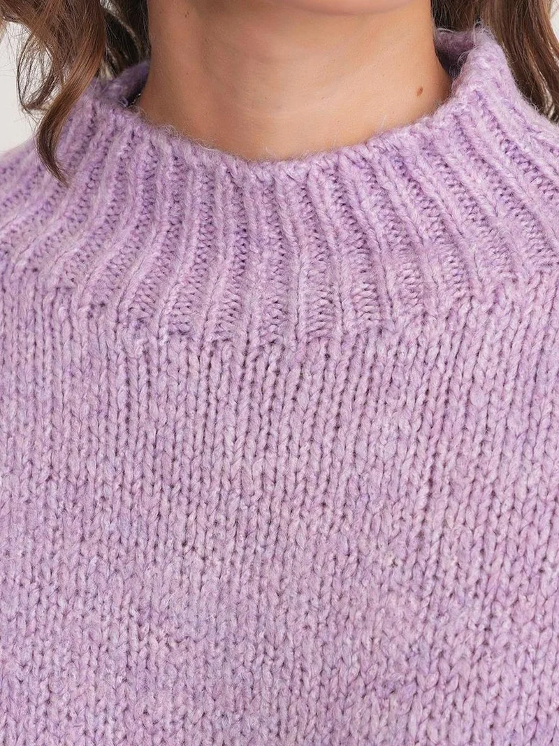 Mixray Lilac Purple Mixray Relaxed Fit Crew Neck Thick Knit Sweater for Women | Best Price UAE