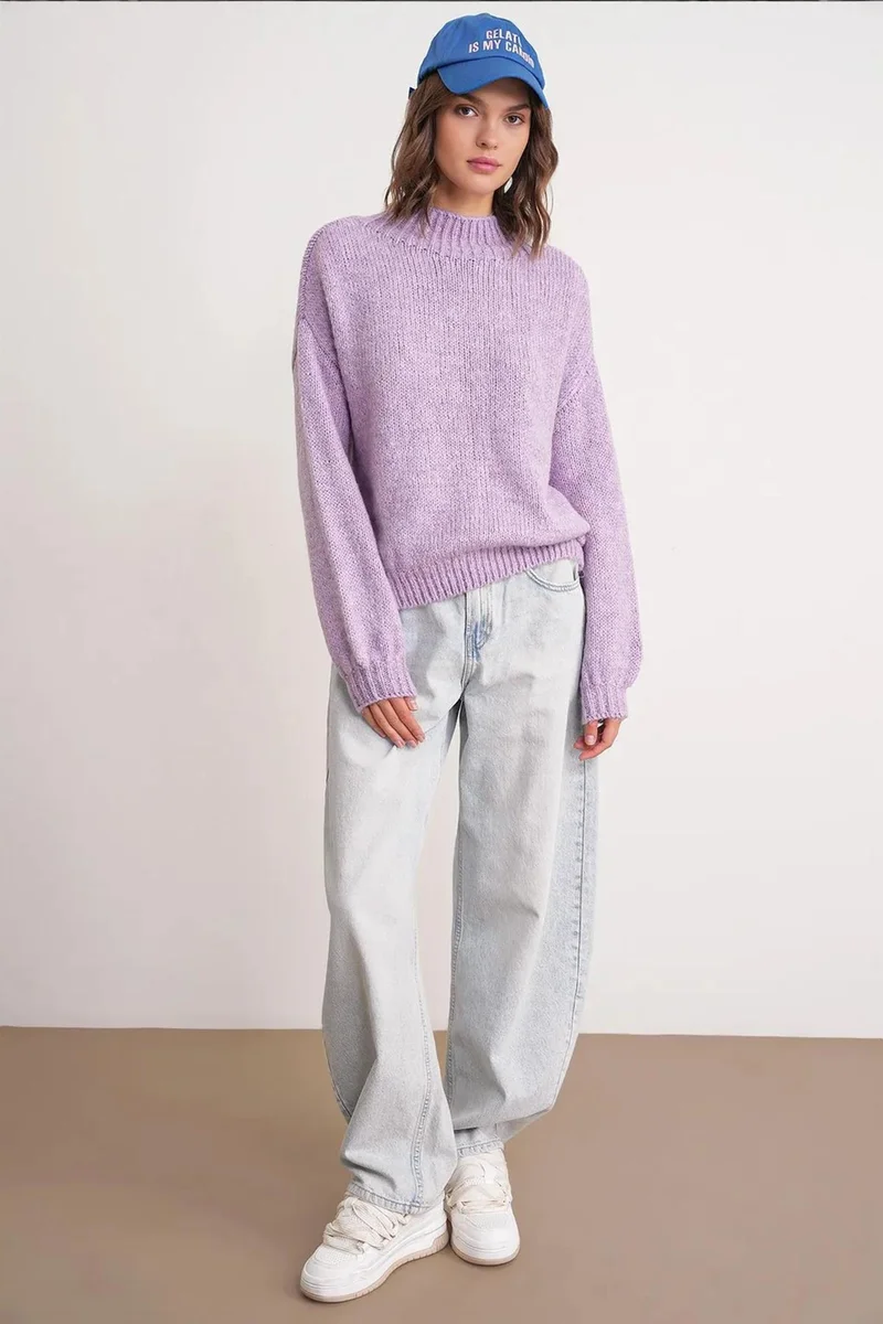 Mixray Mixray Relaxed Fit Crew Neck Thick Knit Sweater