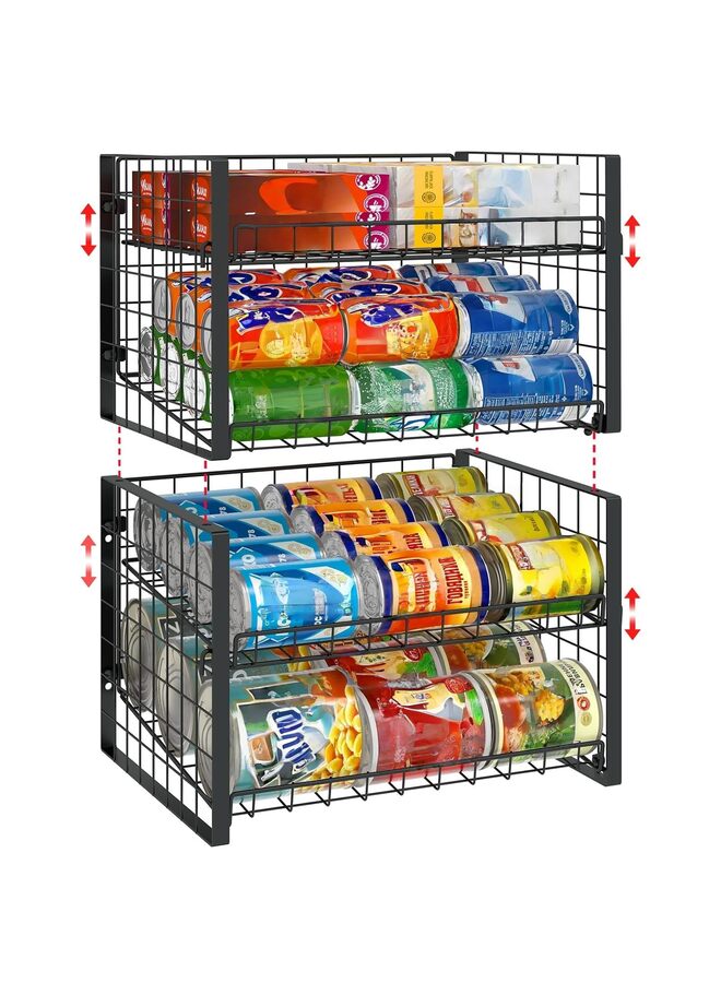 LAMAY 2-Tier Stackable Can Rack Organizer for Pantry, Adjustable Can Dispenser Holds Up to 62 Cans, Food Storage Holder for Various Ounces of Canned Food Soda Drinks, Black, 2 Pack - Image 1