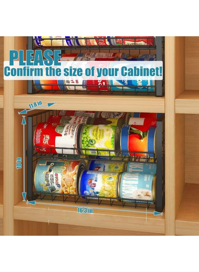 LAMAY 2-Tier Stackable Can Rack Organizer for Pantry, Adjustable Can Dispenser Holds Up to 62 Cans, Food Storage Holder for Various Ounces of Canned Food Soda Drinks, Black, 2 Pack - Image 3