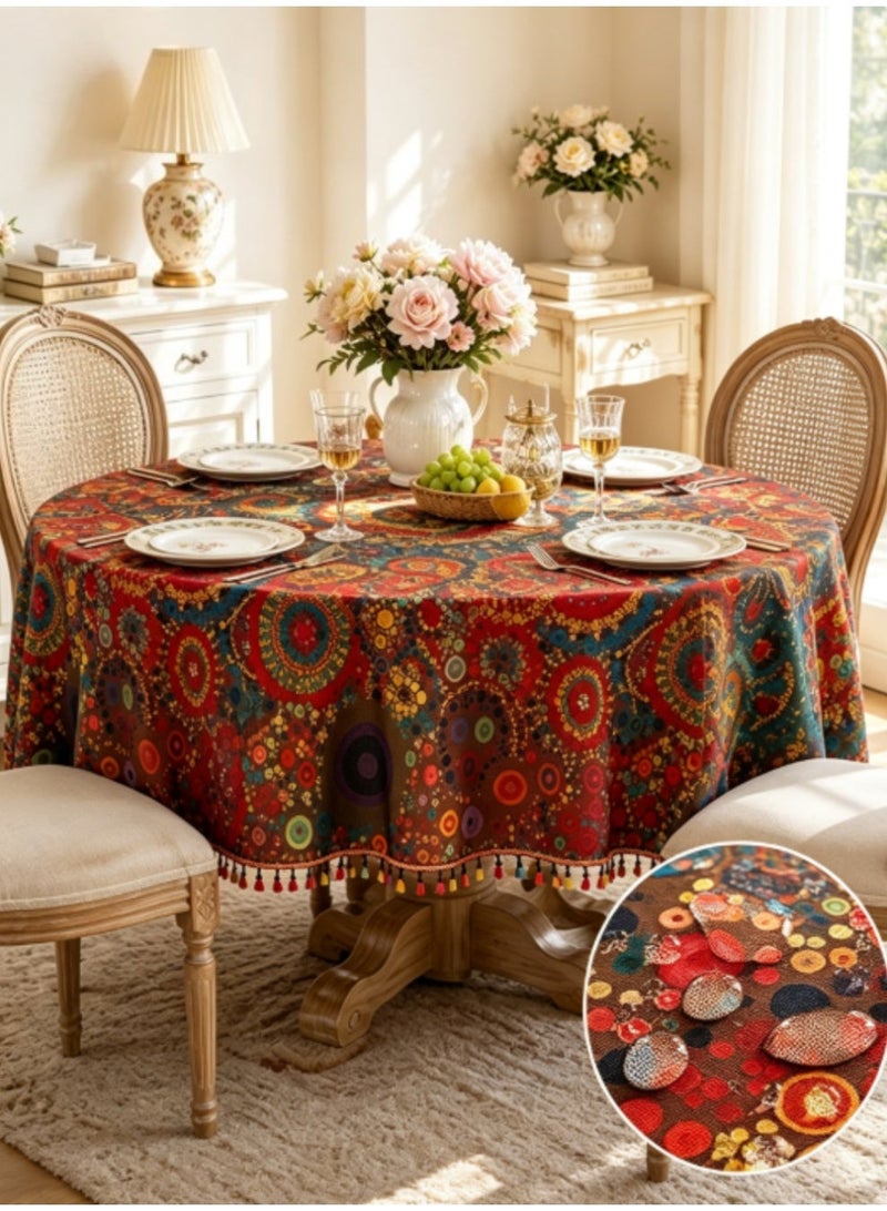 jaexest 1.6m Round Waterproof Tablecloth – Colorful Tassel Edge Table Cover for Dining Room & Coffee Table | Non-Slip Wear-Resistant Circular Table Mat for Home, Kitchen, Party & Outdoor Use - Image 1