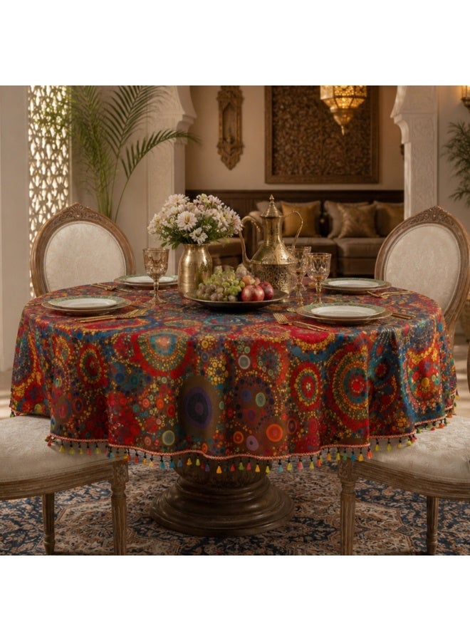 jaexest 1.6m Round Waterproof Tablecloth – Colorful Tassel Edge Table Cover for Dining Room & Coffee Table | Non-Slip Wear-Resistant Circular Table Mat for Home, Kitchen, Party & Outdoor Use - Image 5