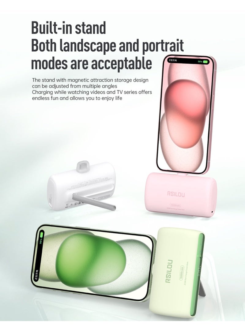 RSILOU R1028 - Mini Capsule Power Bank 10000mAh with Built-in Cable, Magnetic Stand, Fast Charging, and Digital Display – Compatible with iPhone, Samsung, Huawei, Xiaomi – White - Image 4