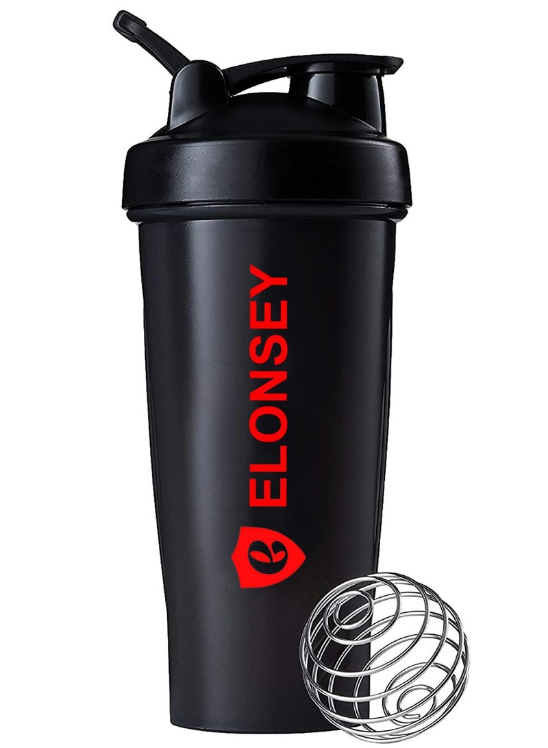 إيلونسي زجاجة رج البروتين، زجاجة مياه رياضية مقاومة للتسرب وخالية من مادة BPA، زجاجة خلط غير قابلة للانزلاق ومكملات غذائية، سعة 600 مل - Image 1